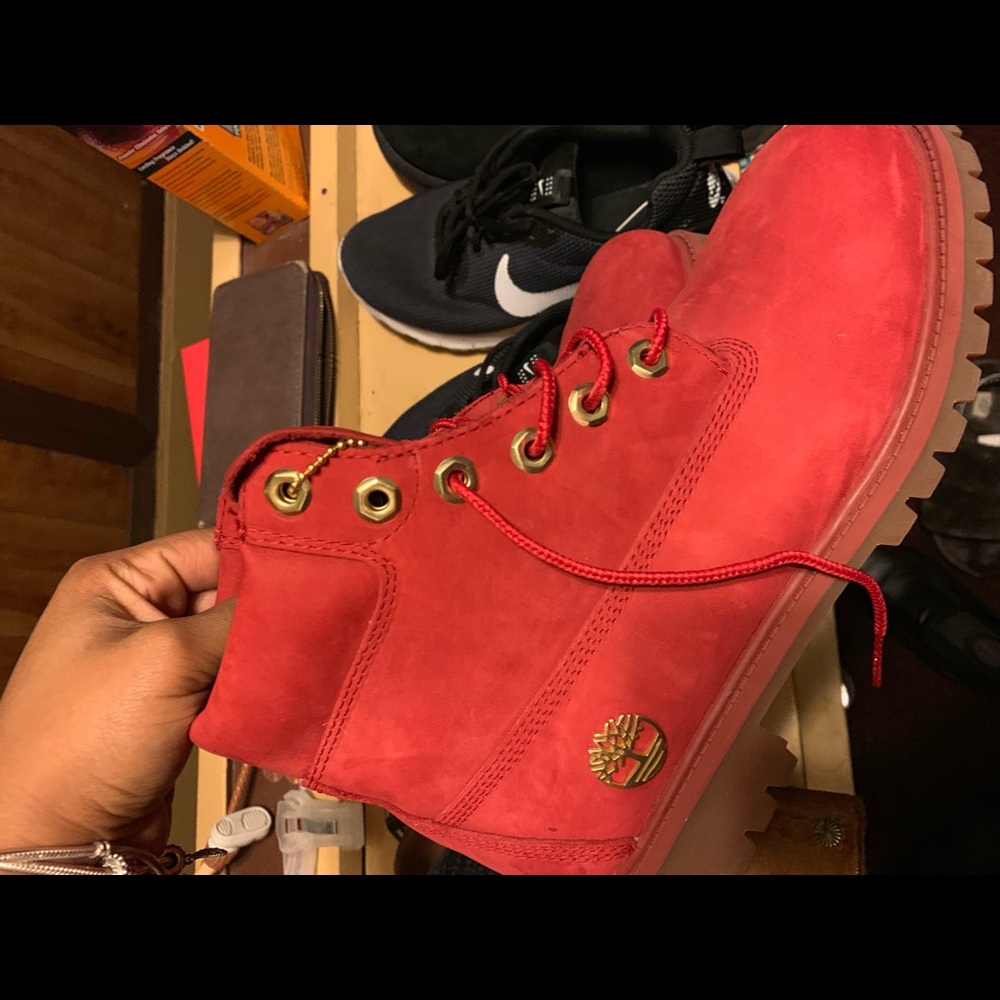 Red limited edition Timberland boots